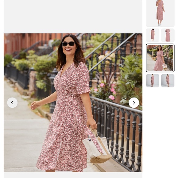 Lands' End Red Orange and White Crepe Wrap Midi Dress 1X NWOT - Picture 3 of 15